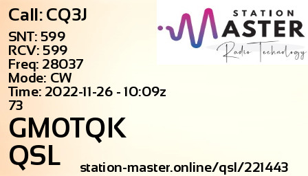 QSL Card for GM0TQK QSO with CQ3J