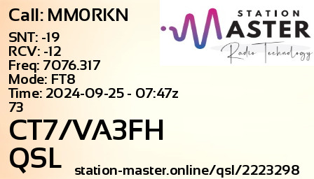 QSL Card for CT7/VA3FH QSO with MM0RKN