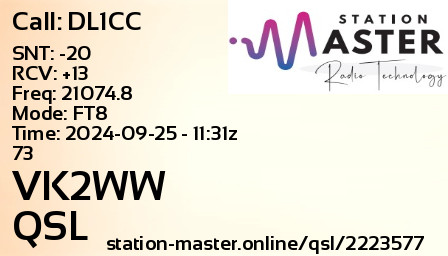 QSL Card for VK2WW QSO with DL1CC