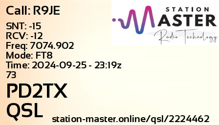 QSL Card for PD2TX QSO with R9JE