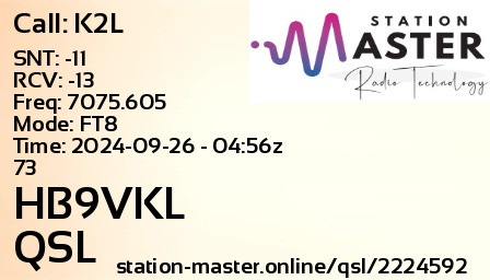 QSL Card for HB9VKL QSO with K2L