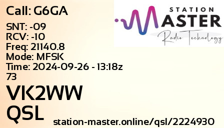 QSL Card for VK2WW QSO with G6GA