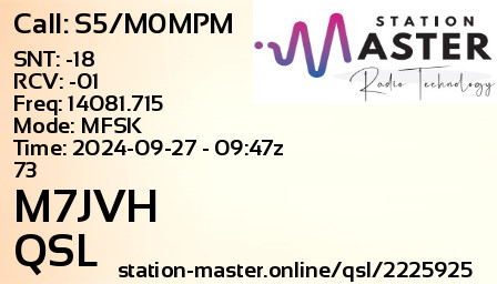 QSL Card for M7JVH QSO with S5/M0MPM
