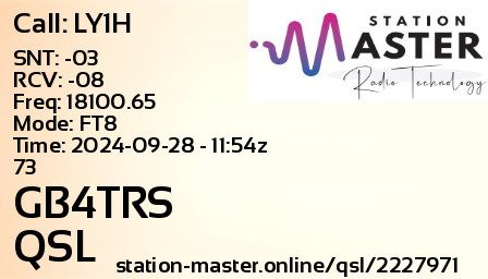 QSL Card for GB4TRS QSO with LY1H