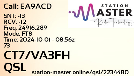 QSL Card for CT7/VA3FH QSO with EA9ACD