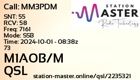 QSL Card for M1AOB/M QSO with MM3PDM