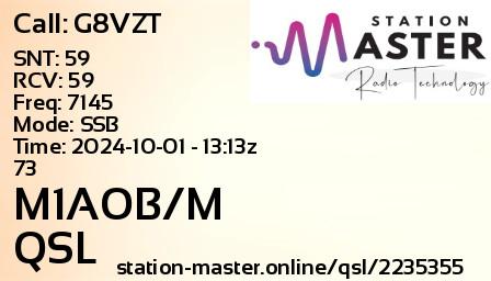 QSL Card for M1AOB/M QSO with G8VZT