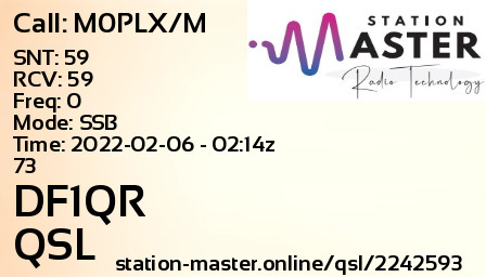 QSL Card for DF1QR QSO with M0PLX/M