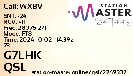 QSL Card for G7LHK QSO with WX8V