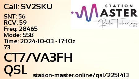 QSL Card for CT7/VA3FH QSO with SV2SKU