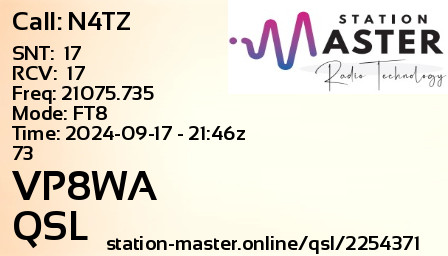 QSL Card for VP8WA QSO with N4TZ