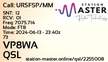 QSL Card for VP8WA QSO with UR5FSP/MM