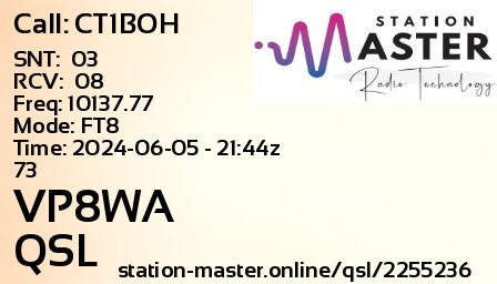 QSL Card for VP8WA QSO with CT1BOH
