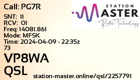 QSL Card for VP8WA QSO with PG7R