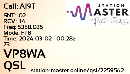 QSL Card for VP8WA QSO with AI9T