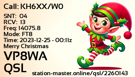 QSL Card for VP8WA QSO with KH6XX/W0