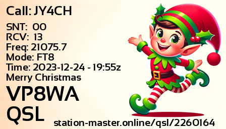 QSL Card for VP8WA QSO with JY4CH