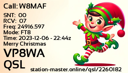 QSL Card for VP8WA QSO with W8MAF