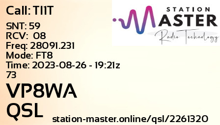 QSL Card for VP8WA QSO with TI1T
