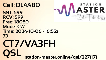 QSL Card for CT7/VA3FH QSO with DL4ABO