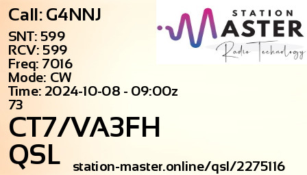 QSL Card for CT7/VA3FH QSO with G4NNJ