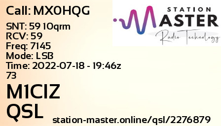 QSL Card for M1CIZ QSO with MX0HQG