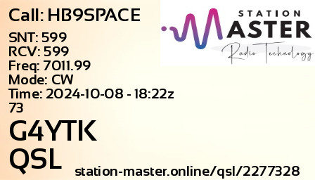 QSL Card for G4YTK QSO with HB9SPACE