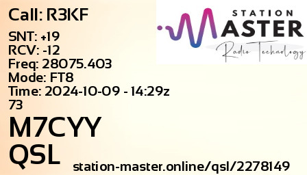 QSL Card for M7CYY QSO with R3KF