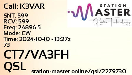 QSL Card for CT7/VA3FH QSO with K3VAR