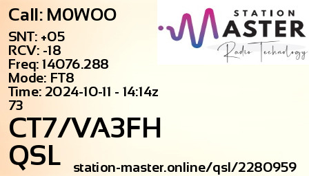 QSL Card for CT7/VA3FH QSO with M0WOO