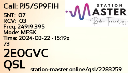 QSL Card for 2E0GVC QSO with PJ5/SP9FIH
