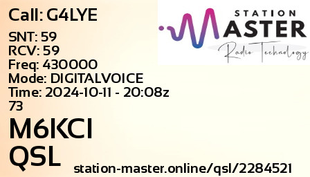 QSL Card for M6KCI QSO with G4LYE