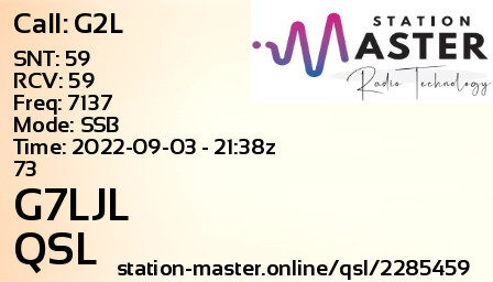 QSL Card for G7LJL QSO with G2L