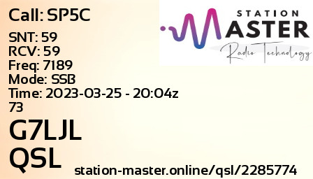 QSL Card for G7LJL QSO with SP5C