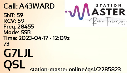 QSL Card for G7LJL QSO with A43WARD
