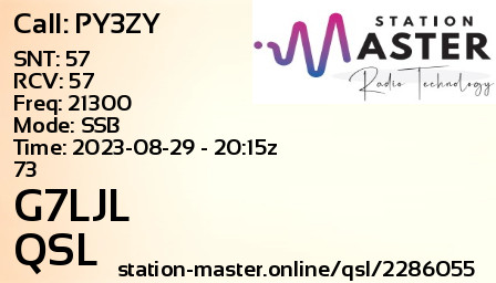 QSL Card for G7LJL QSO with PY3ZY