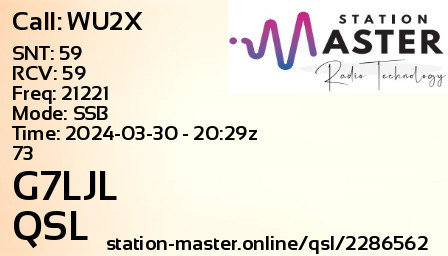 QSL Card for G7LJL QSO with WU2X