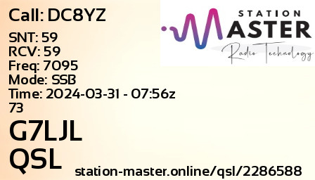 QSL Card for G7LJL QSO with DC8YZ