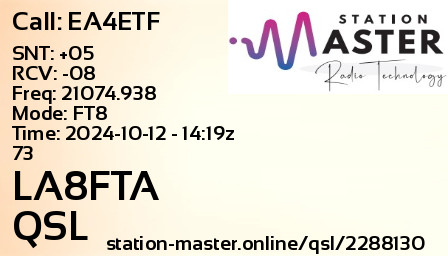 QSL Card for LA8FTA QSO with EA4ETF