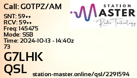 QSL Card for G7LHK QSO with G0TPZ/AM