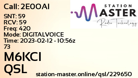 QSL Card for M6KCI QSO with 2E0OAI