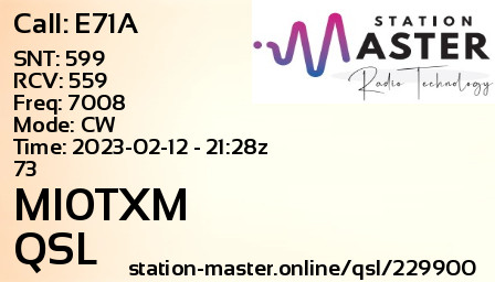QSL Card for MI0TXM QSO with E71A