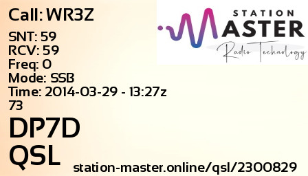 QSL Card for DP7D QSO with WR3Z