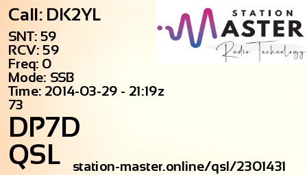 QSL Card for DP7D QSO with DK2YL