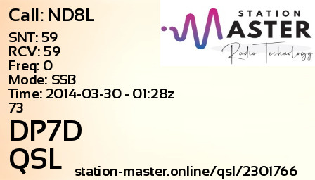 QSL Card for DP7D QSO with ND8L