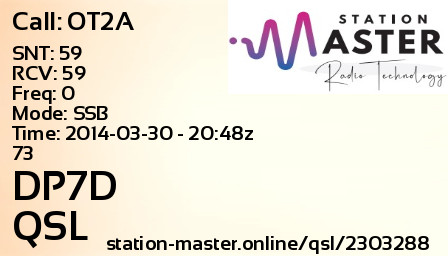 QSL Card for DP7D QSO with OT2A