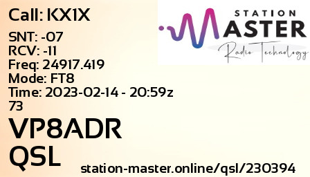 QSL Card for VP8ADR QSO with KX1X