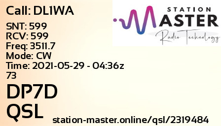 QSL Card for DP7D QSO with DL1WA