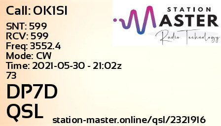 QSL Card for DP7D QSO with OK1SI