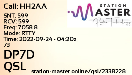 QSL Card for DP7D QSO with HH2AA